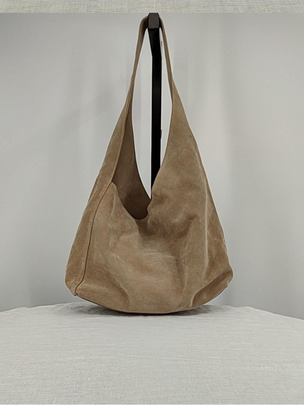 Quince Large Suede Shoulder Bag in Beige/Tan - Picture 8 of 10